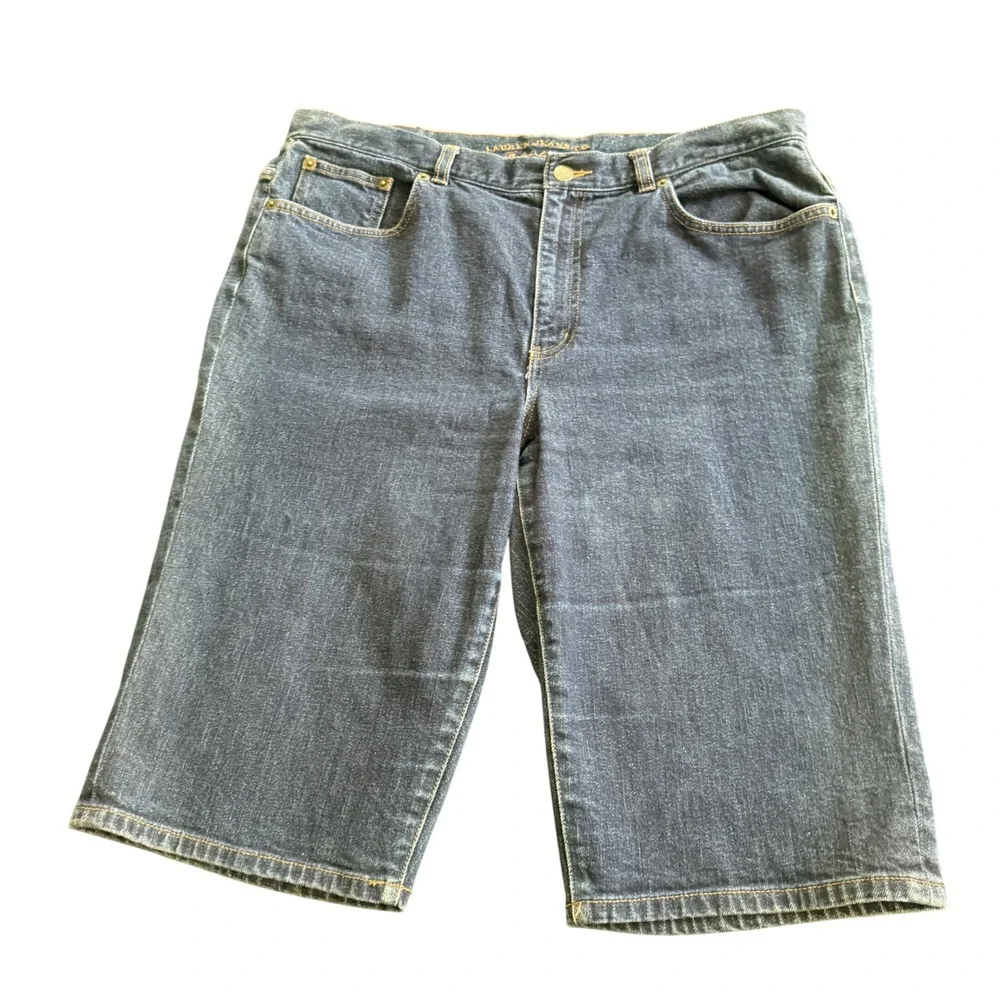 Lauren Ralph Lauren Blue Denim Bermuda Shorts Womens 12 Dark‎ Wash Stretch